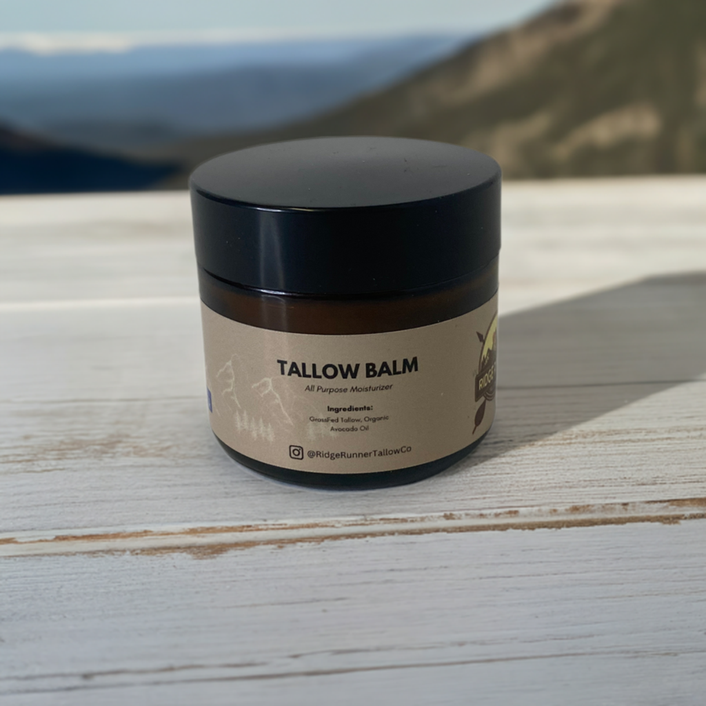 whipped tallow balm, wooden table