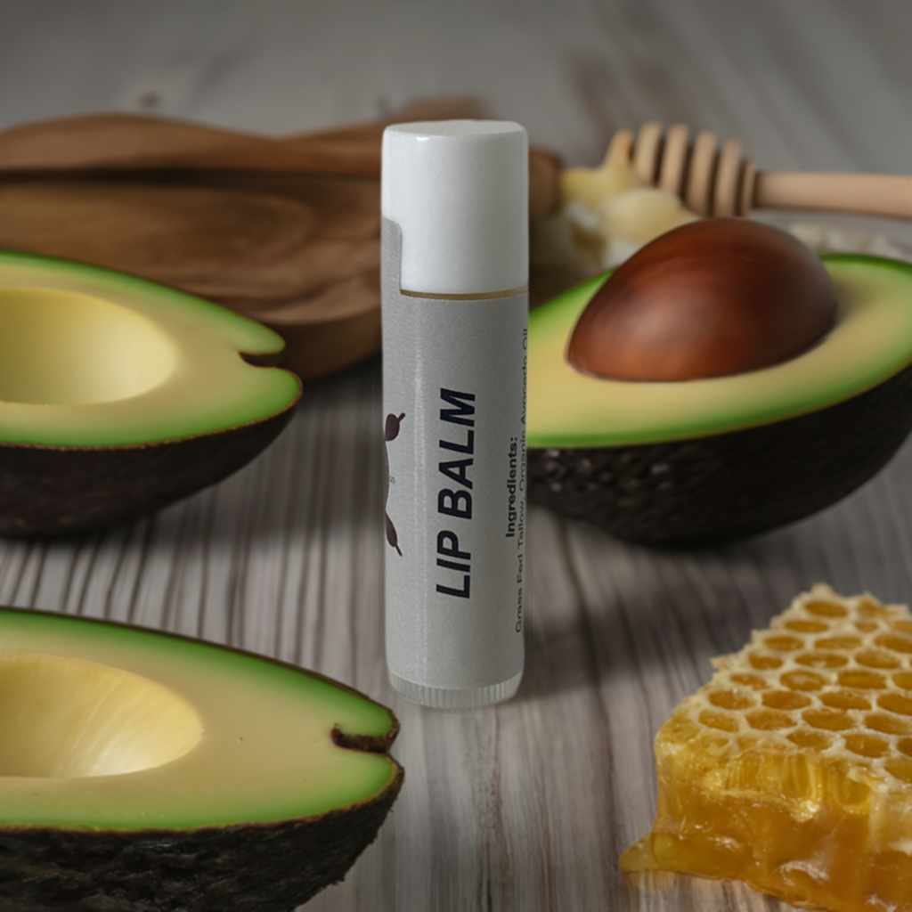 tallow lip balm, avocado honey stir