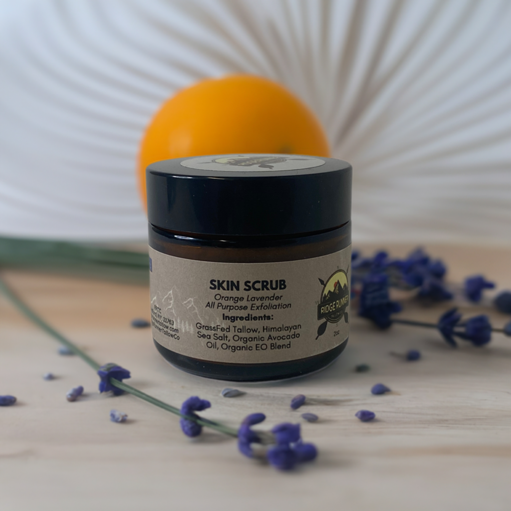 Orange lavender tallow balm skin scrub, lavender 